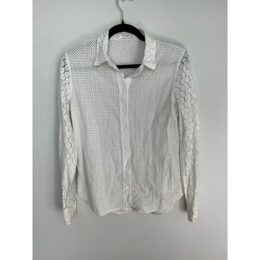 Equipment Lace Button Down Top Women XS White Eyelet Embroidered Blouse